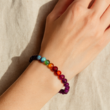 7 Chakra Amethyst Spiritual Balance Bracelet — Worn on Female Wrist Editorial Lifestyle