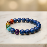 7 Chakra Lapis Lazuli Royal Wisdom Bracelet — Luxury Carrara Marble Studio Display