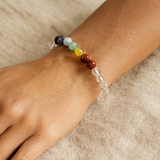 7 Chakra Clear Quartz Master Healer Bracelet — Worn on Female Wrist Editorial Lifestyle