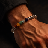 7 Chakra Clear Quartz Master Healer Bracelet — Worn on Male Wrist Luxury Executive Lifestyle