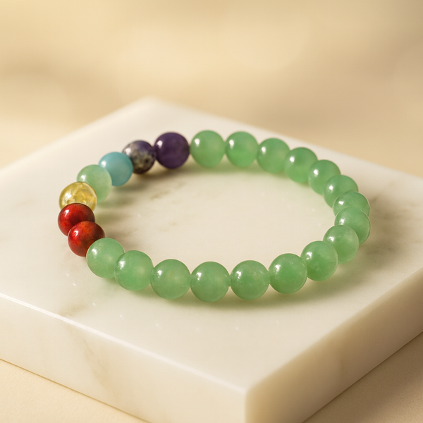 7 Chakra Green Aventurine Opportunity Bracelet — Luxury Carrara Marble Studio Display
